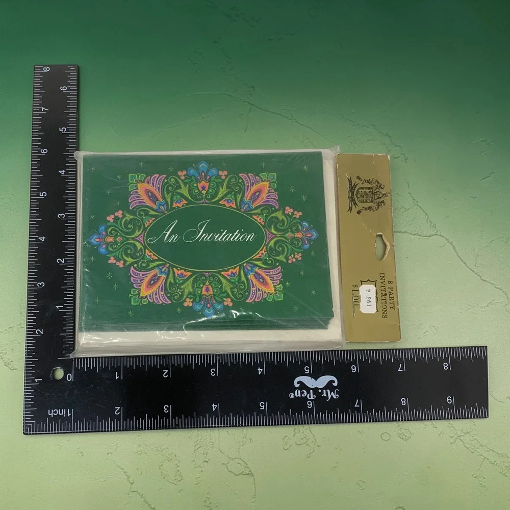 Lot 4 Vintage Lilac Hedges Party Invitations Sealed NOS Preppy Green Stationery